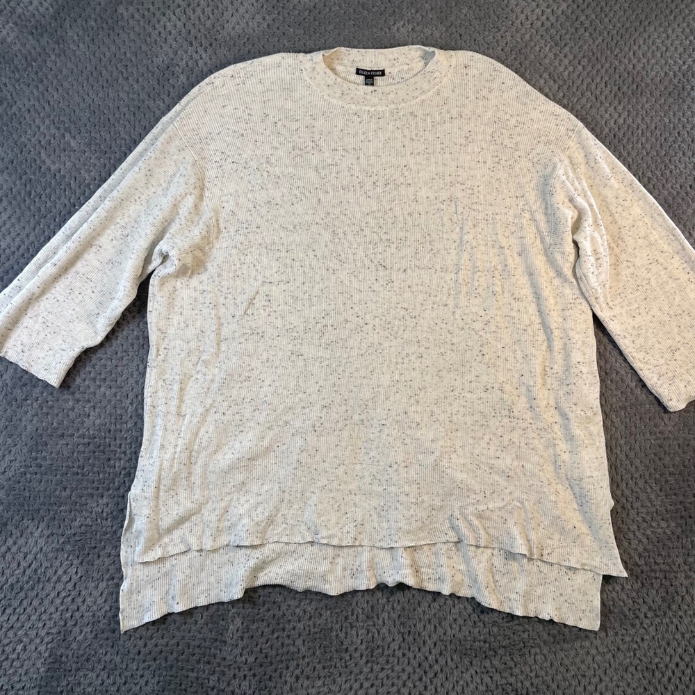 Eileen‎ Fisher Organic Cotton Speckle Crew Neck Tunic Sweater Size XL Ecru Boxy - Picture 4 of 11